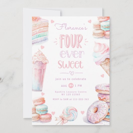 Vier ooit zoete pastel macarons 4e verjaardag kaart (Voorkant)