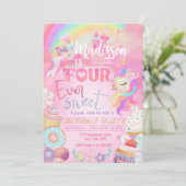 Vier ooit zoete Unicorn Donut Sweet 4th Kaart (Staand voorkant)