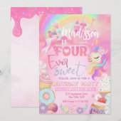 Vier ooit zoete Unicorn Donut Sweet 4th Kaart (Voorkant / Achterkant)