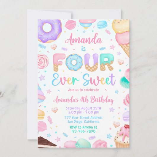 Vier Ooit Zoete Verjaardag Uitnodiging 4e Verjaard (Voorkant)