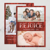 Vier op Rode Hout | Rustieke Multi Foto Kerstkaart (Voorkant / Achterkant)