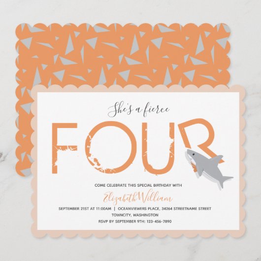 Vier Oranje haaiendieren 4e uitnodiging (Voorkant / Achterkant)