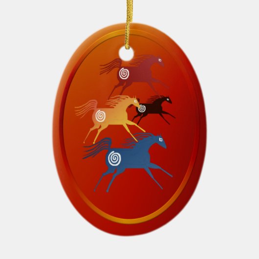 Vier oude paarden ornament_oval keramisch ornament (Voorkant)