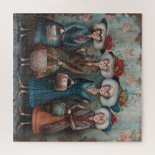 Vier oudere dames in fancy kleding legpuzzel (Horizontaal)