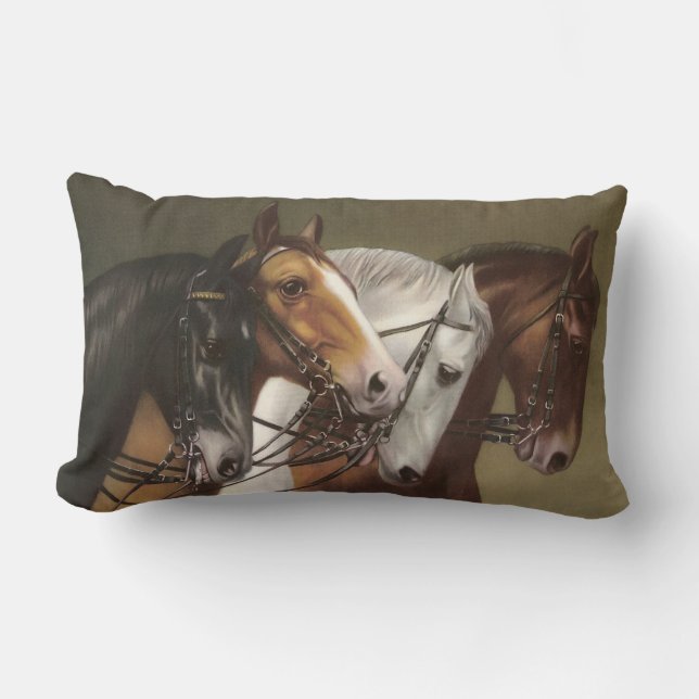 Vier paarden  kunstmuizenpilaar Lumbar Kussen (Voorkant)