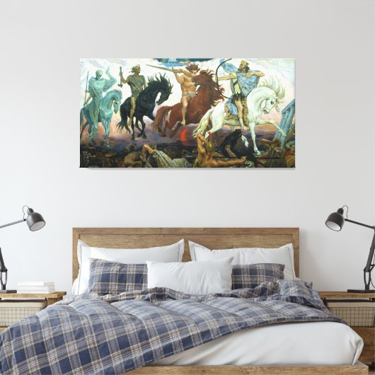 Vier paarden van Apocalyps van Vasnetsov (1887) Canvas Afdruk (Insitu (Slaapkamer))