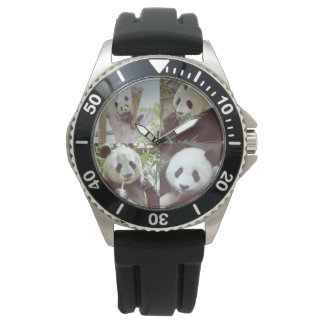 Vier Panda afbeeldingen collage Horloge