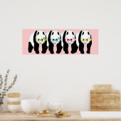Vier panda-beren met een bril poster (Keuken)