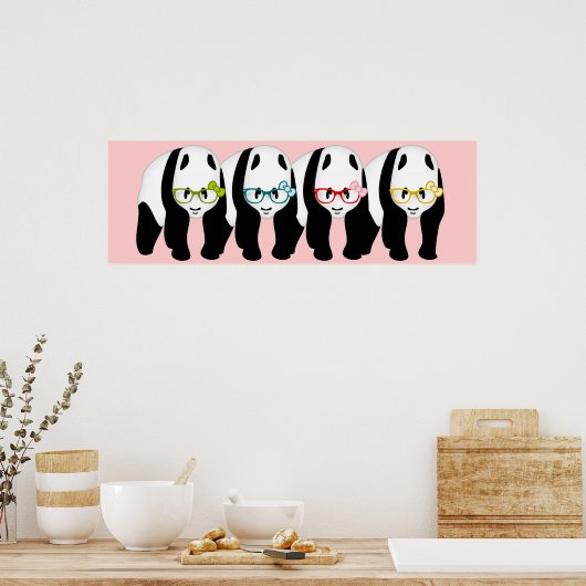 Vier panda-beren met een bril poster (Keuken)