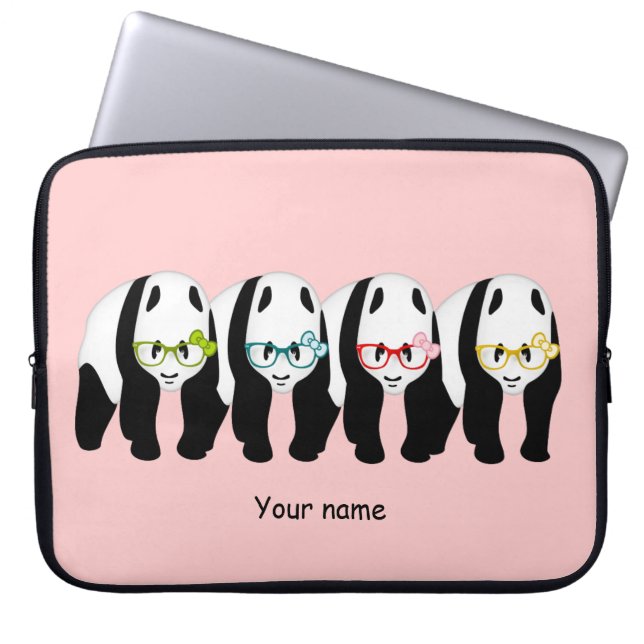 Vier Panda's met een bril Laptop Sleeve (Voorkant)