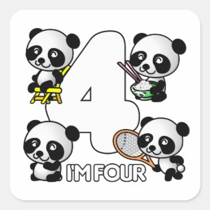 VIER PANDAS-stickers Vierkante Sticker