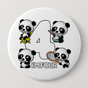 VIER PANDAS-toets Ronde Button 4,0 Cm