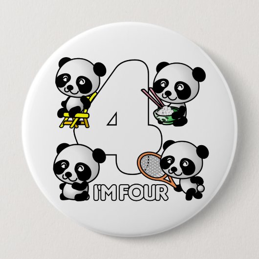 VIER PANDAS-toets Ronde Button 4,0 Cm (Voorkant)