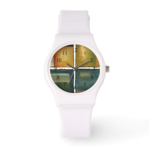 Vier panelverf van Jennifer Goldberger Horloge