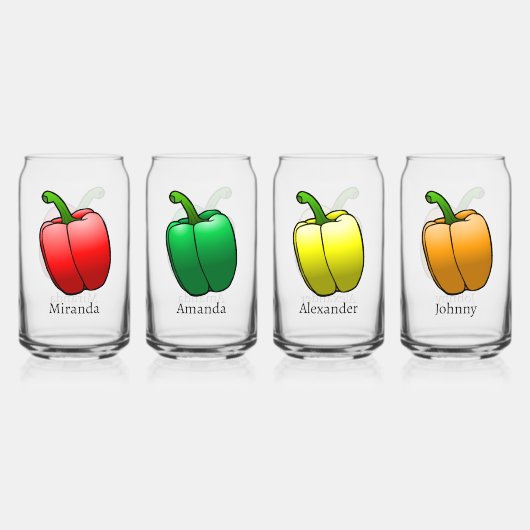 Vier paprika's blikvorm glas (Voorkant)