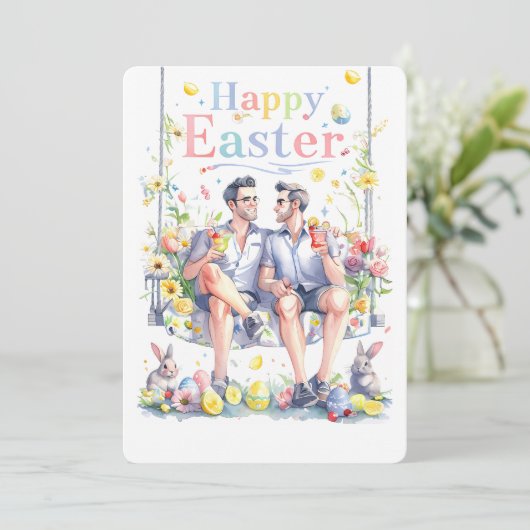 Vier Pasen met Queer Love Feestdagenkaart (Staand voorkant)