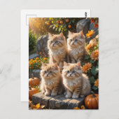 Vier pluizige herfst Kittens met pompoenen en mama Briefkaart (Voorkant / Achterkant)
