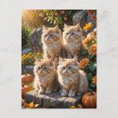 Vier pluizige herfst Kittens met pompoenen en mama Uitnodiging Briefkaart (Voorkant)