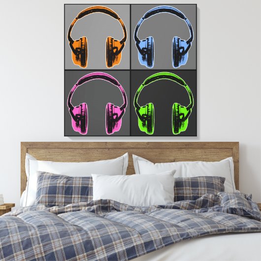 Vier Pop Art Headphones Canvas Afdruk (Insitu (Slaapkamer))