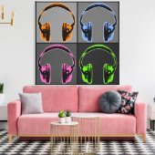 Vier Pop Art Headphones Canvas Afdruk (Insitu (Woonkamer))