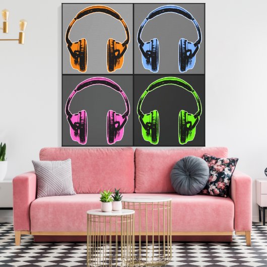 Vier Pop Art Headphones Canvas Afdruk (Insitu (Woonkamer))