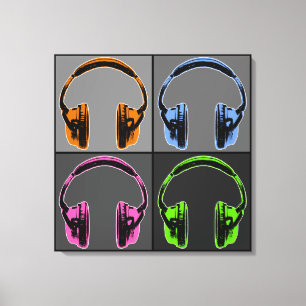 Vier Pop Art Headphones Canvas Afdruk