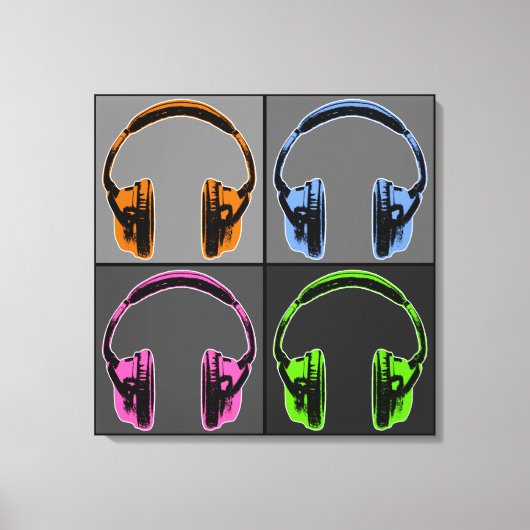 Vier Pop Art Headphones Canvas Afdruk (Voorkant)