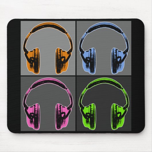 Vier Pop Art Headphones Muismat (Voorkant)