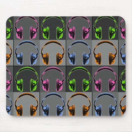 Vier Pop Art Headphones Muismat (Voorkant)