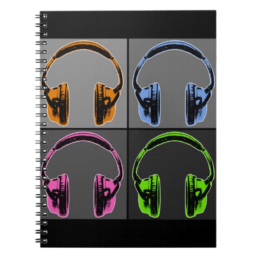 Vier Pop Art Headphones Notitieboek (Voorkant)
