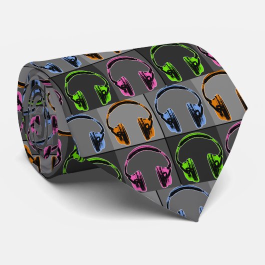 Vier Pop Art Headphones Stropdas (Opgerold)