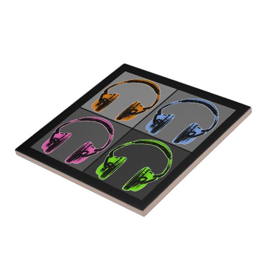 Vier Pop Art Headphones Tegeltje (Zijkant)