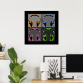 Vier Pop Art Koptelefoons Poster (Thuiskantoor)
