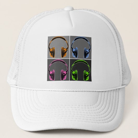 Vier Pop Art Koptelefoons Trucker Pet (Voorkant)