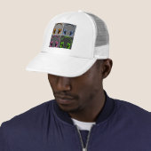 Vier Pop Art Koptelefoons Trucker Pet (In situ)