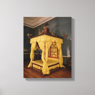 Vier Poster Bed, in de Chinese stijl, 1750's Canvas Afdruk