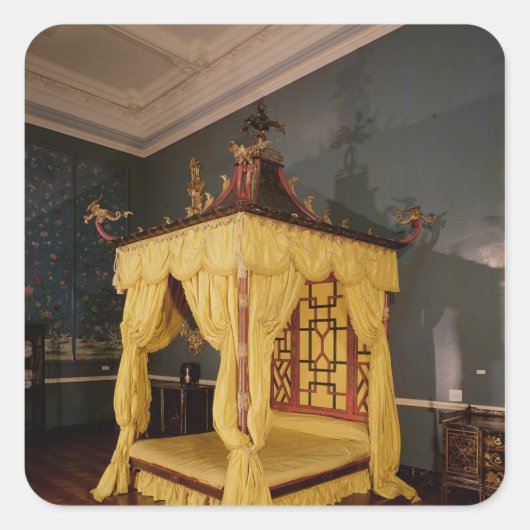 Vier Poster Bed, in de Chinese stijl, 1750's Vierkante Sticker (Voorkant)