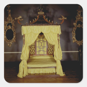 Vier Poster Bed, in de Chinese stijl, 1750's Vierkante Sticker
