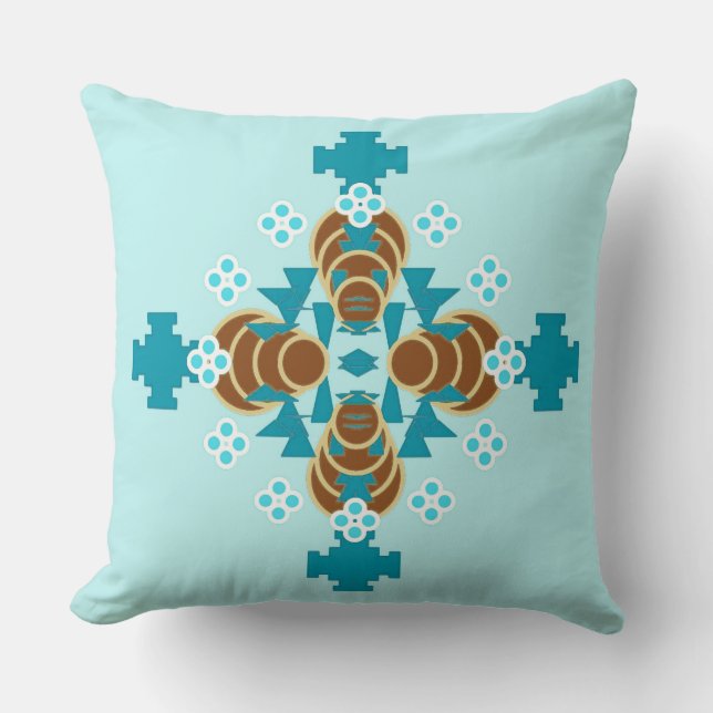 Vier punten Mandala - aqua, bruin en turquoise Kussen (Voorkant)
