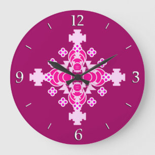 Vier punten Mandala - bleek roze en pruimen Grote Klok
