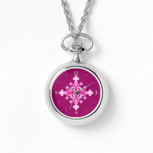 Vier punten Mandala - bleek roze en pruimen Horloge