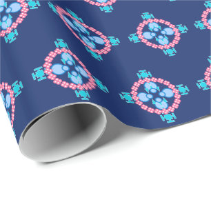 Vier punten Mandala, Indigo Blue, Turquoise & Pink Cadeaupapier