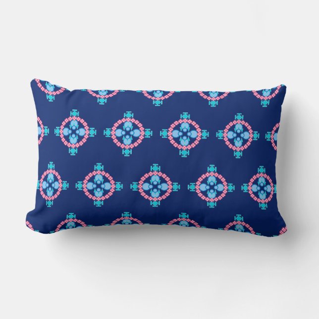 Vier punten Mandala, Indigo Blue, Turquoise & Pink Kussen (Voorkant)