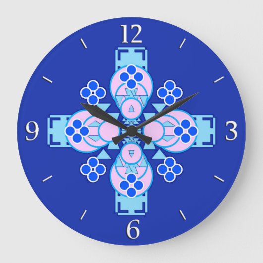 Vier punten Mandala - orchidee, blauw en kobalt Grote Klok (Voorkant)