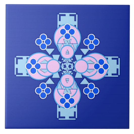 Vier punten Mandala - orchidee, blauw en kobalt Tegeltje (Voorkant)