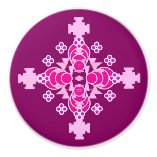 Vier punten Mandala Pattern - bleek roze en pruime Keramische Knop (Voorkant)