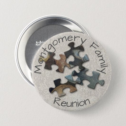 Vier puzzelstukfamilie reünie Memento Ronde Button 7,6 Cm (Voorkant /achterkant)