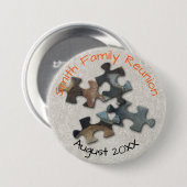 Vier puzzelstukken Familie Reünie Memento Ronde Button 7,6 Cm (Voorkant /achterkant)