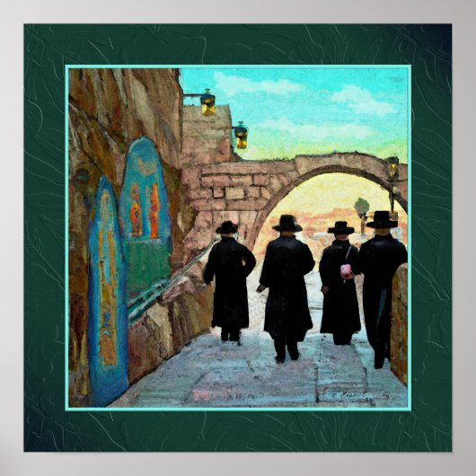 Vier Rabbis die rondlopen in Jerusalem Street Art  Poster (Voorkant)