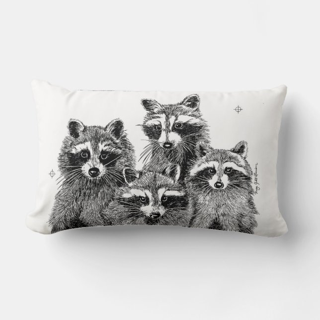 Vier Raccoons Pillow Kussen (Voorkant)